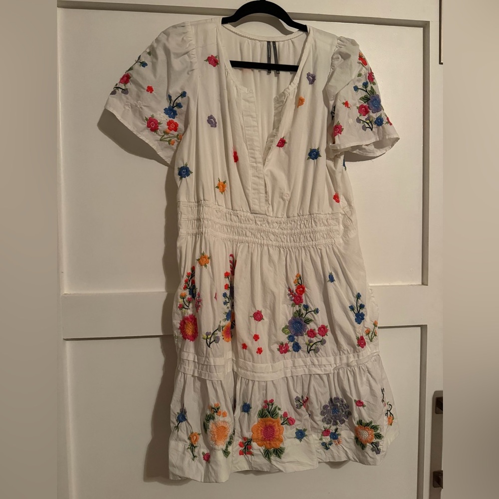 Anthropologie The Somerset Floral Embroidered Mini Dress Size Large - Picture 3 of 5